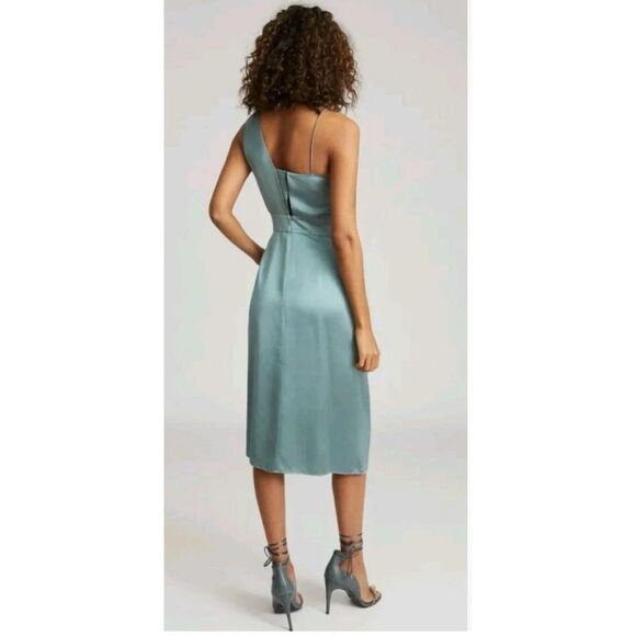 REISS Charlie Satin Twist-Front Midi Dress - Picture 3 of 10